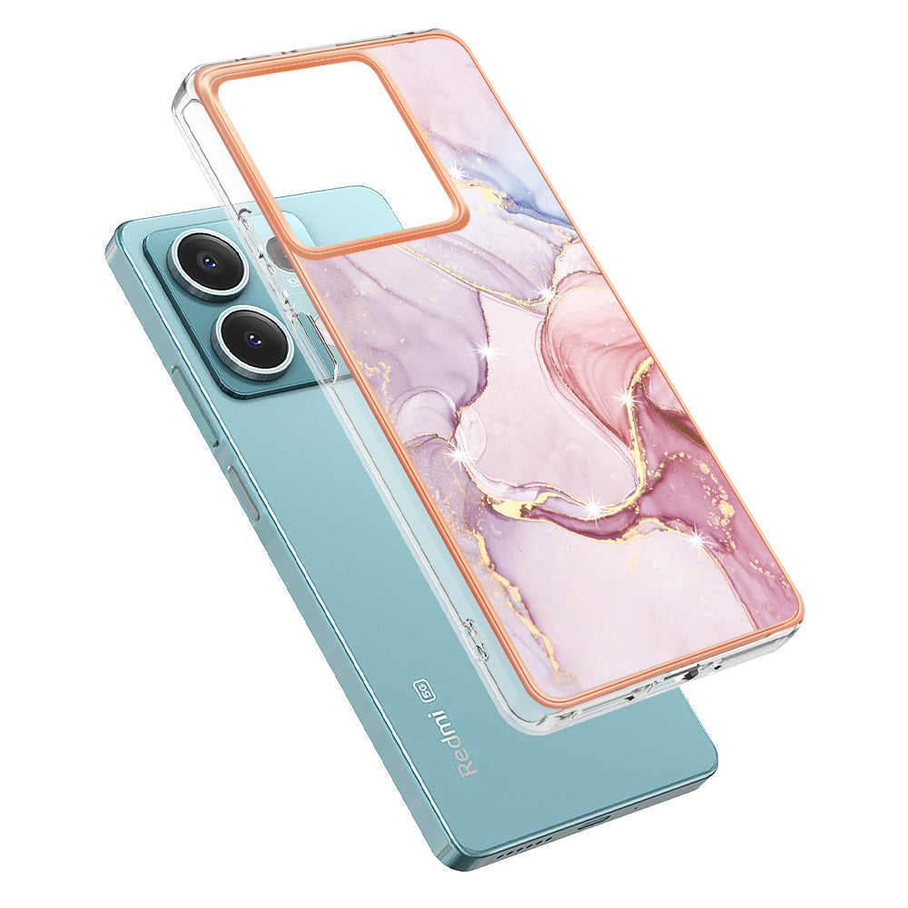 YB IMD Series-2 For Xiaomi Redmi Note 13 5G Phone Case Marble Pattern Electroplating Frame TPU Cover - Rose Gold 005