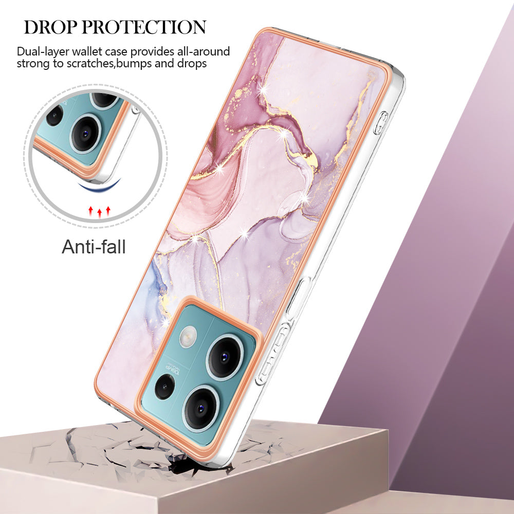 YB IMD Series-2 For Xiaomi Redmi Note 13 5G Phone Case Marble Pattern Electroplating Frame TPU Cover - Rose Gold 005