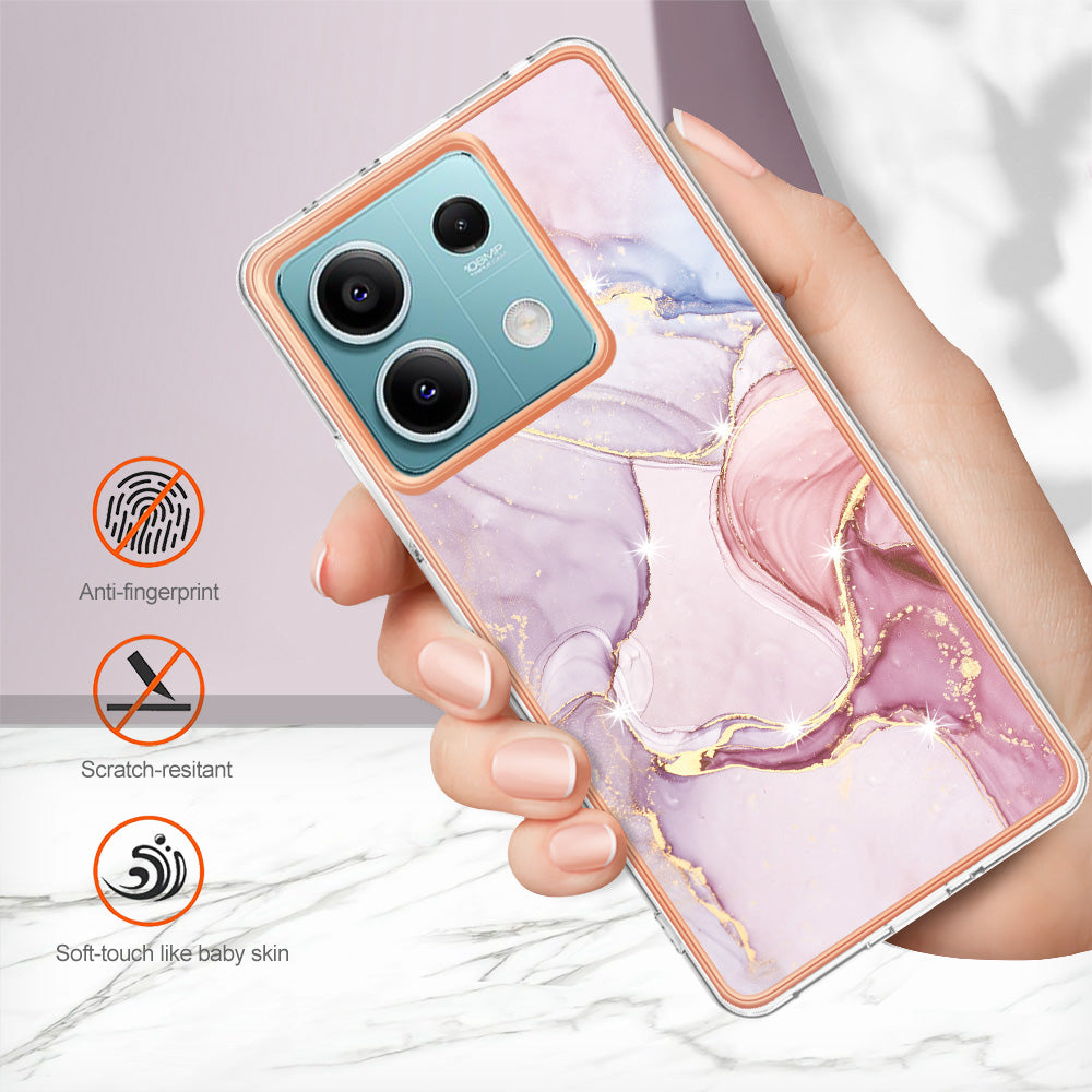 YB IMD Series-2 For Xiaomi Redmi Note 13 5G Phone Case Marble Pattern Electroplating Frame TPU Cover - Rose Gold 005