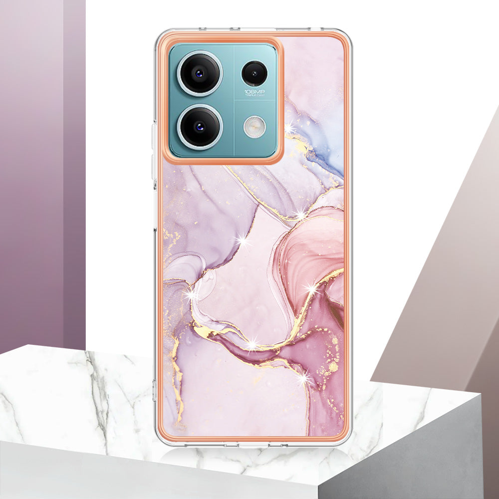 YB IMD Series-2 For Xiaomi Redmi Note 13 5G Phone Case Marble Pattern Electroplating Frame TPU Cover - Rose Gold 005