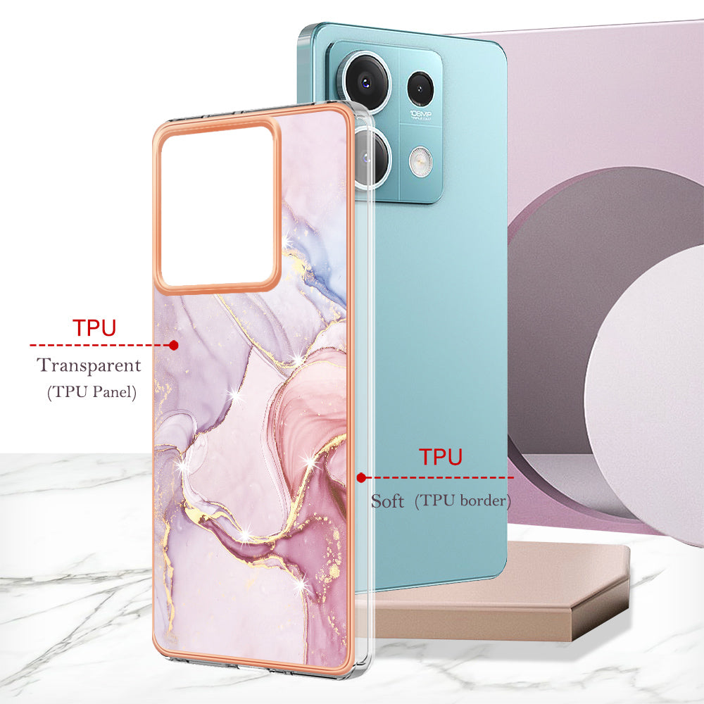 YB IMD Series-2 For Xiaomi Redmi Note 13 5G Phone Case Marble Pattern Electroplating Frame TPU Cover - Rose Gold 005