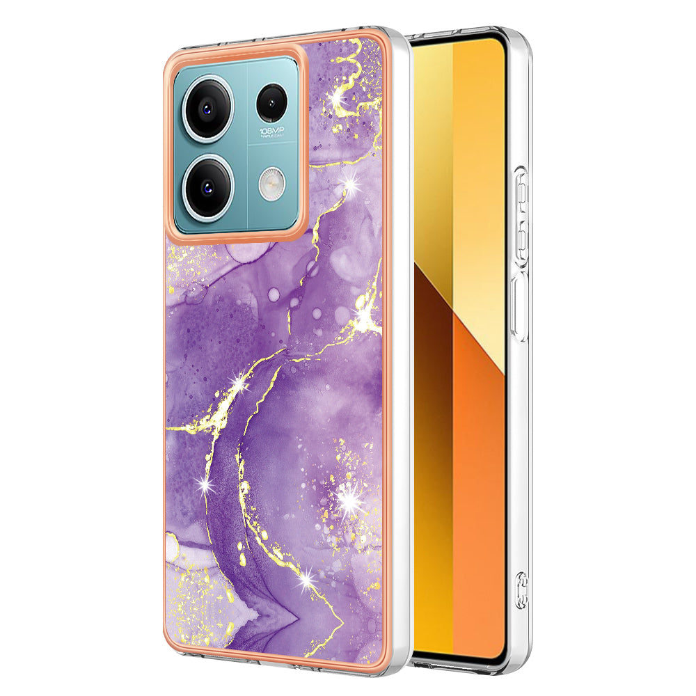 YB IMD Series-2 For Xiaomi Redmi Note 13 5G Phone Case Marble Pattern Electroplating Frame TPU Cover - Purple 002