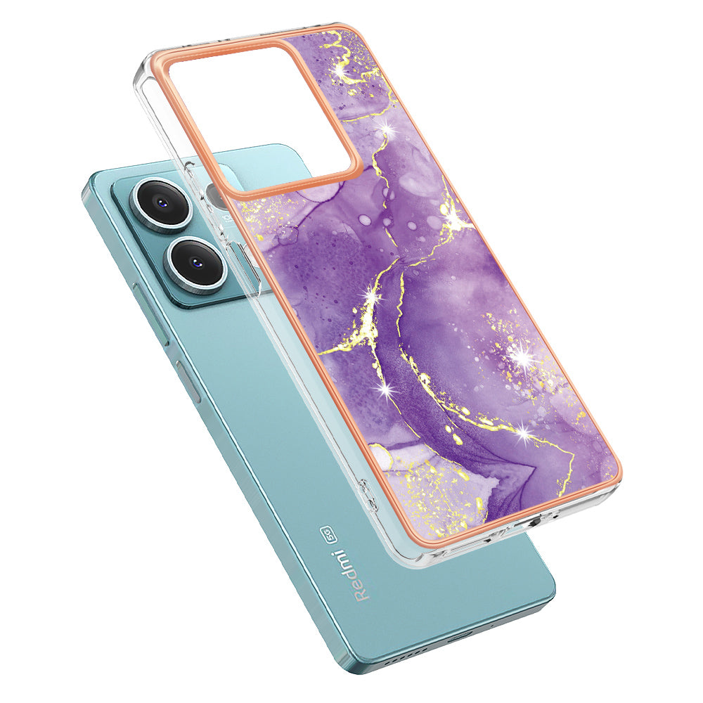 YB IMD Series-2 For Xiaomi Redmi Note 13 5G Phone Case Marble Pattern Electroplating Frame TPU Cover - Purple 002