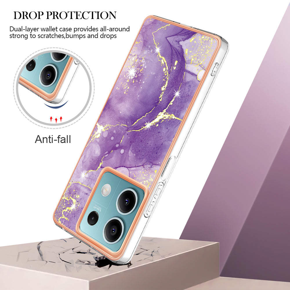 YB IMD Series-2 For Xiaomi Redmi Note 13 5G Phone Case Marble Pattern Electroplating Frame TPU Cover - Purple 002