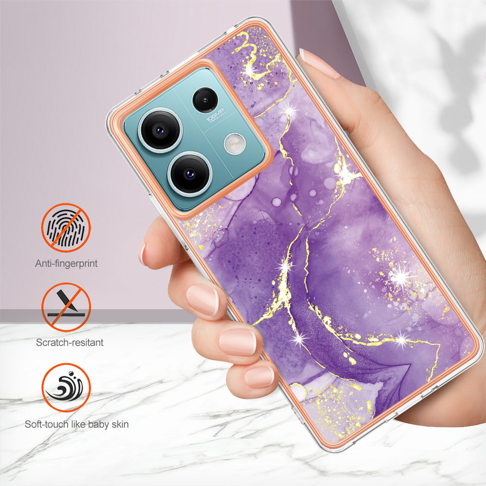 YB IMD Series-2 For Xiaomi Redmi Note 13 5G Phone Case Marble Pattern Electroplating Frame TPU Cover - Purple 002