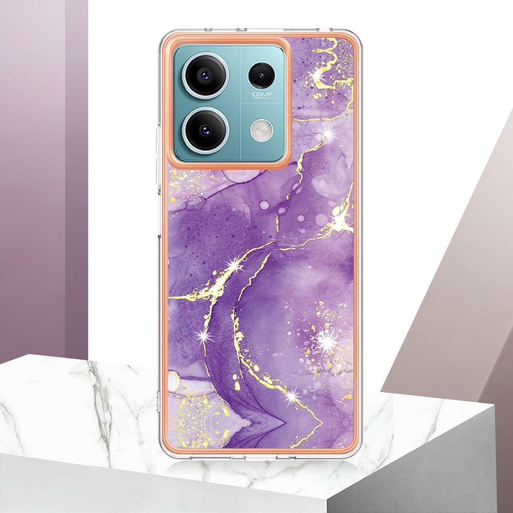 YB IMD Series-2 For Xiaomi Redmi Note 13 5G Phone Case Marble Pattern Electroplating Frame TPU Cover - Purple 002