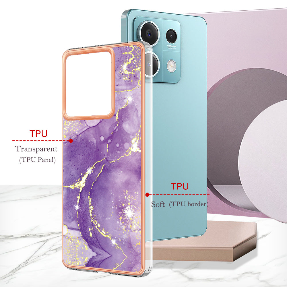 YB IMD Series-2 For Xiaomi Redmi Note 13 5G Phone Case Marble Pattern Electroplating Frame TPU Cover - Purple 002