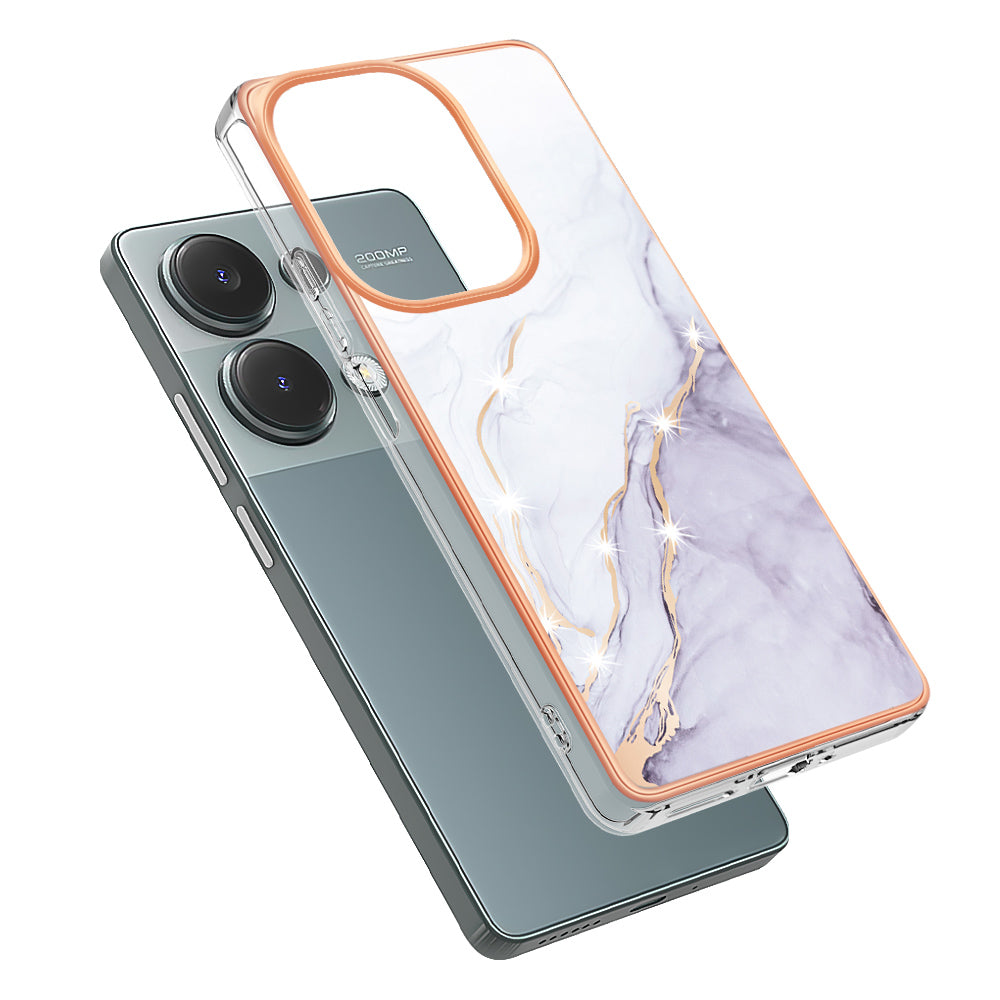 YB IMD Series-2 For Xiaomi Redmi Note 13 Pro 4G / Poco M6 Pro 4G Phone Case Marble Pattern Protective TPU Cover - White 006