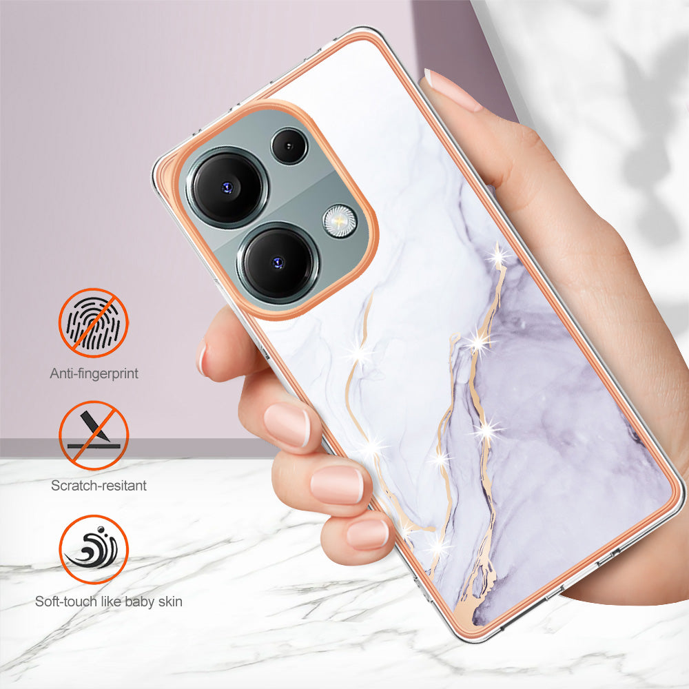 YB IMD Series-2 For Xiaomi Redmi Note 13 Pro 4G / Poco M6 Pro 4G Phone Case Marble Pattern Protective TPU Cover - White 006