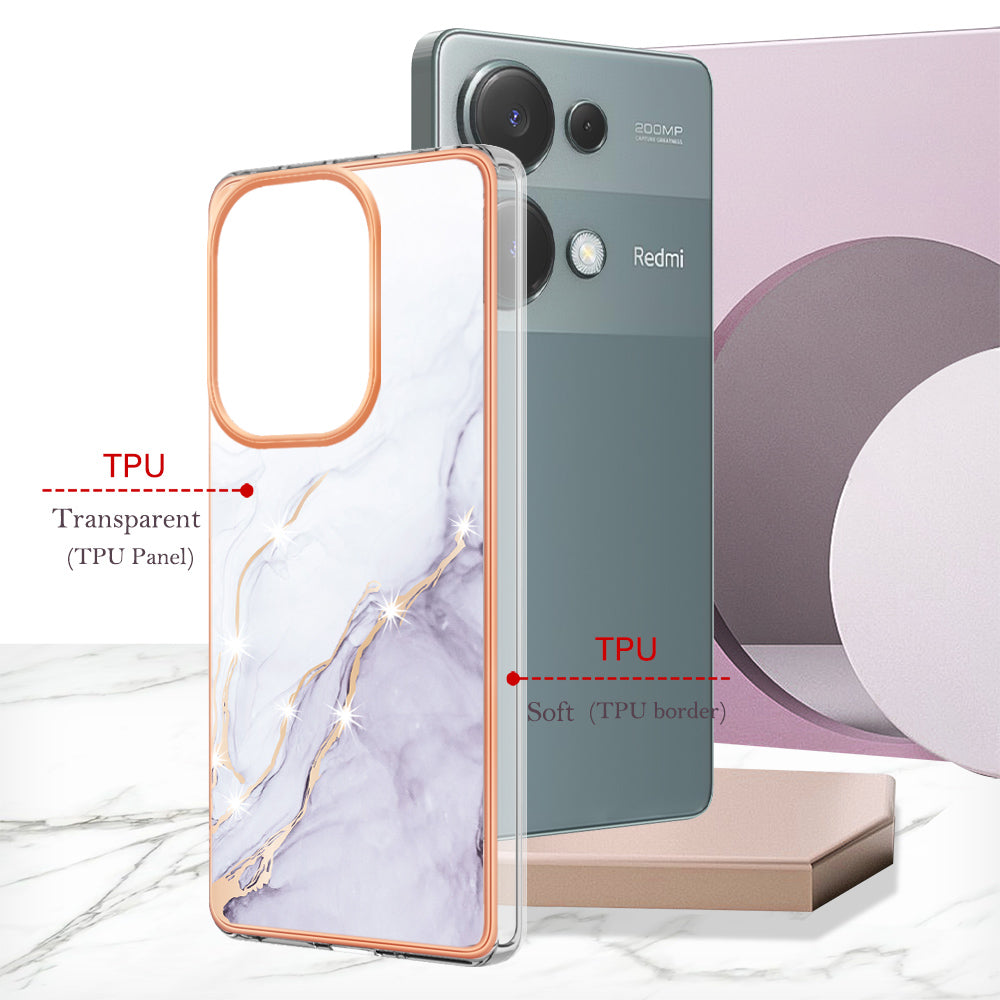 YB IMD Series-2 For Xiaomi Redmi Note 13 Pro 4G / Poco M6 Pro 4G Phone Case Marble Pattern Protective TPU Cover - White 006