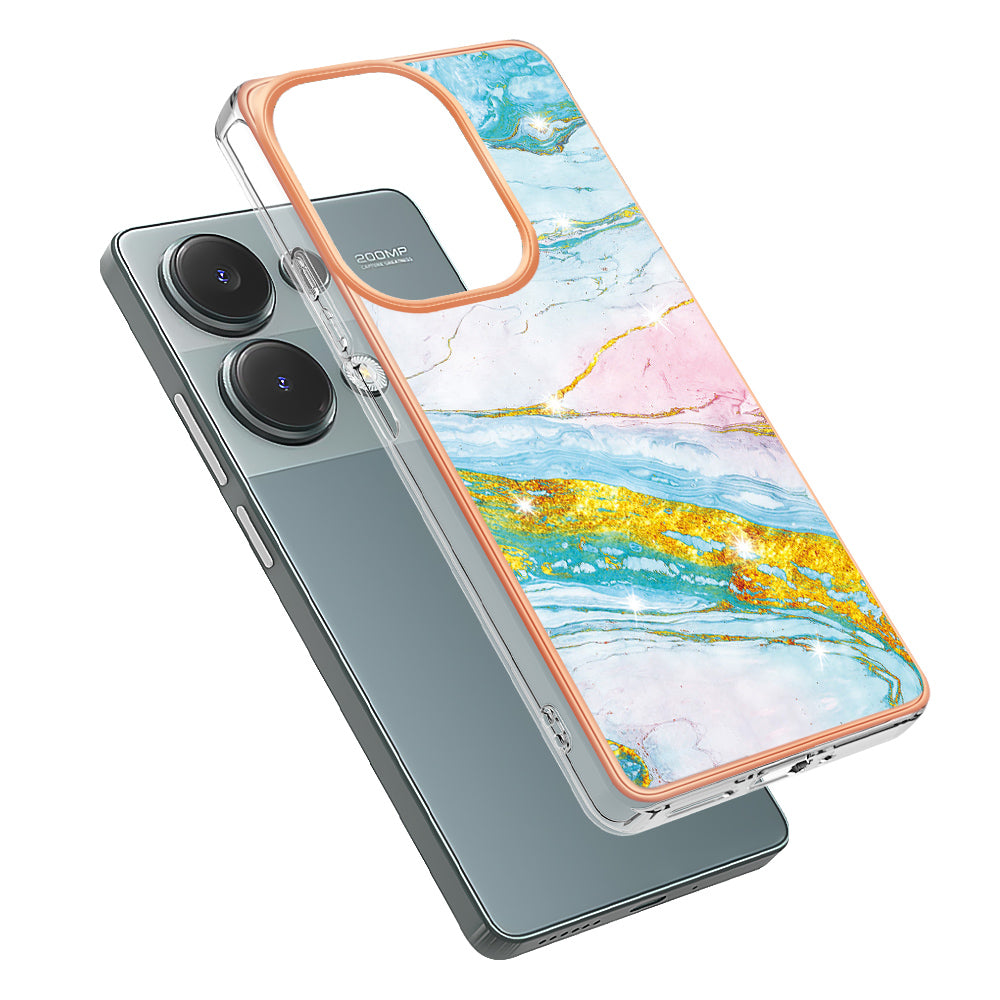 YB IMD Series-2 For Xiaomi Redmi Note 13 Pro 4G / Poco M6 Pro 4G Phone Case Marble Pattern Protective TPU Cover - Green 004