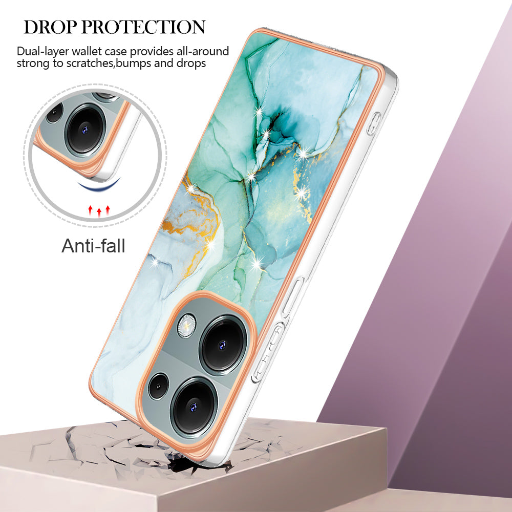 YB IMD Series-2 For Xiaomi Redmi Note 13 Pro 4G / Poco M6 Pro 4G Phone Case Marble Pattern Protective TPU Cover - Green 003