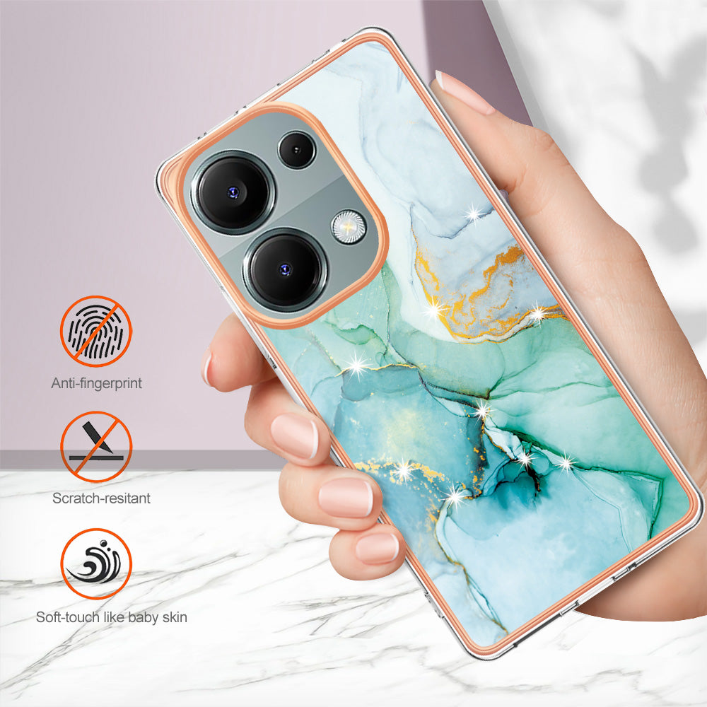 YB IMD Series-2 For Xiaomi Redmi Note 13 Pro 4G / Poco M6 Pro 4G Phone Case Marble Pattern Protective TPU Cover - Green 003