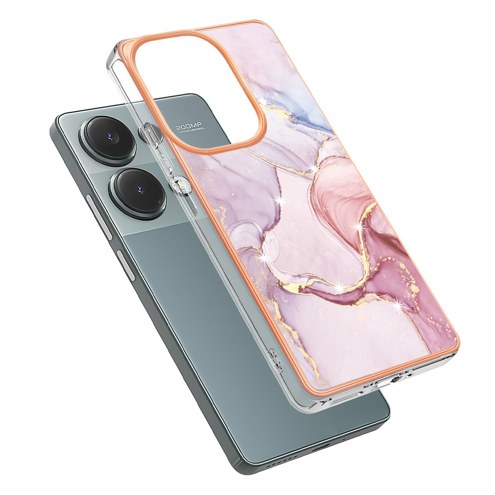 YB IMD Series-2 For Xiaomi Redmi Note 13 Pro 4G / Poco M6 Pro 4G Phone Case Marble Pattern Protective TPU Cover - Rose Gold 005