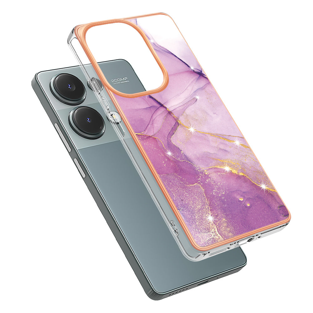 YB IMD Series-2 For Xiaomi Redmi Note 13 Pro 4G / Poco M6 Pro 4G Phone Case Marble Pattern Protective TPU Cover - Purple 001