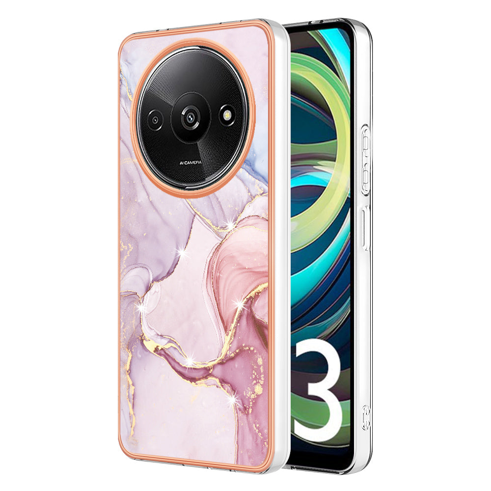 YB IMD Series-2 For Xiaomi Redmi A3 / Poco C61 4G Case Marble Pattern IMD TPU Phone Cover - Rose Gold 005