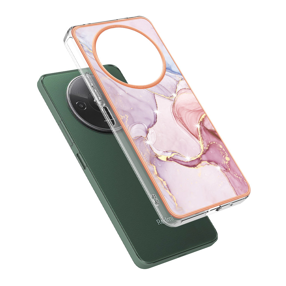 YB IMD Series-2 For Xiaomi Redmi A3 / Poco C61 4G Case Marble Pattern IMD TPU Phone Cover - Rose Gold 005