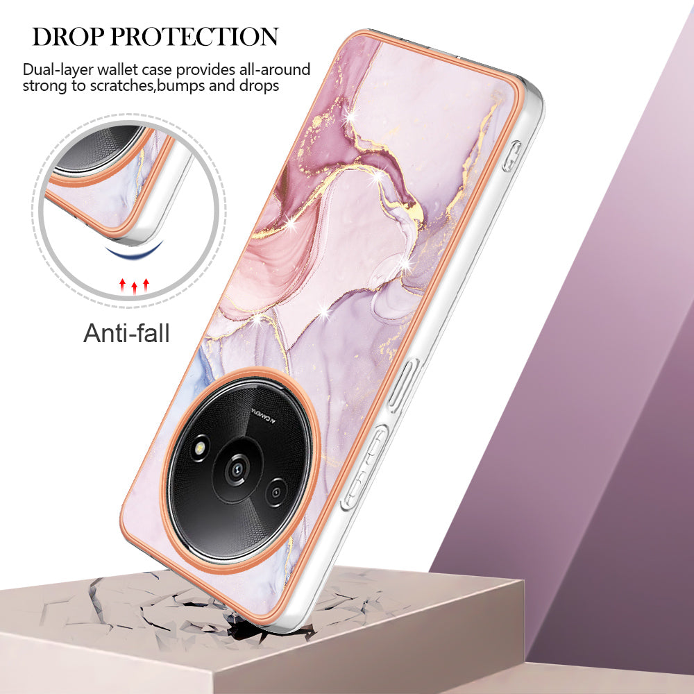 YB IMD Series-2 For Xiaomi Redmi A3 / Poco C61 4G Case Marble Pattern IMD TPU Phone Cover - Rose Gold 005