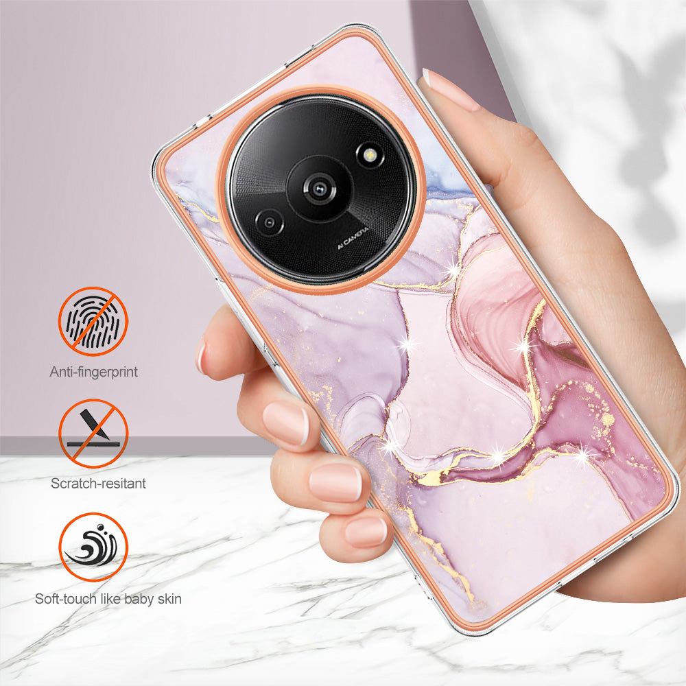 YB IMD Series-2 For Xiaomi Redmi A3 / Poco C61 4G Case Marble Pattern IMD TPU Phone Cover - Rose Gold 005