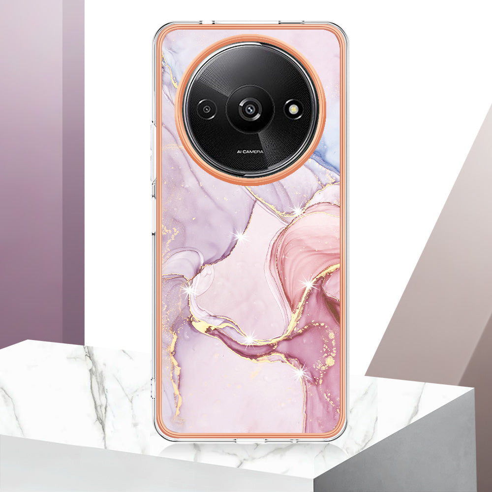 YB IMD Series-2 For Xiaomi Redmi A3 / Poco C61 4G Case Marble Pattern IMD TPU Phone Cover - Rose Gold 005