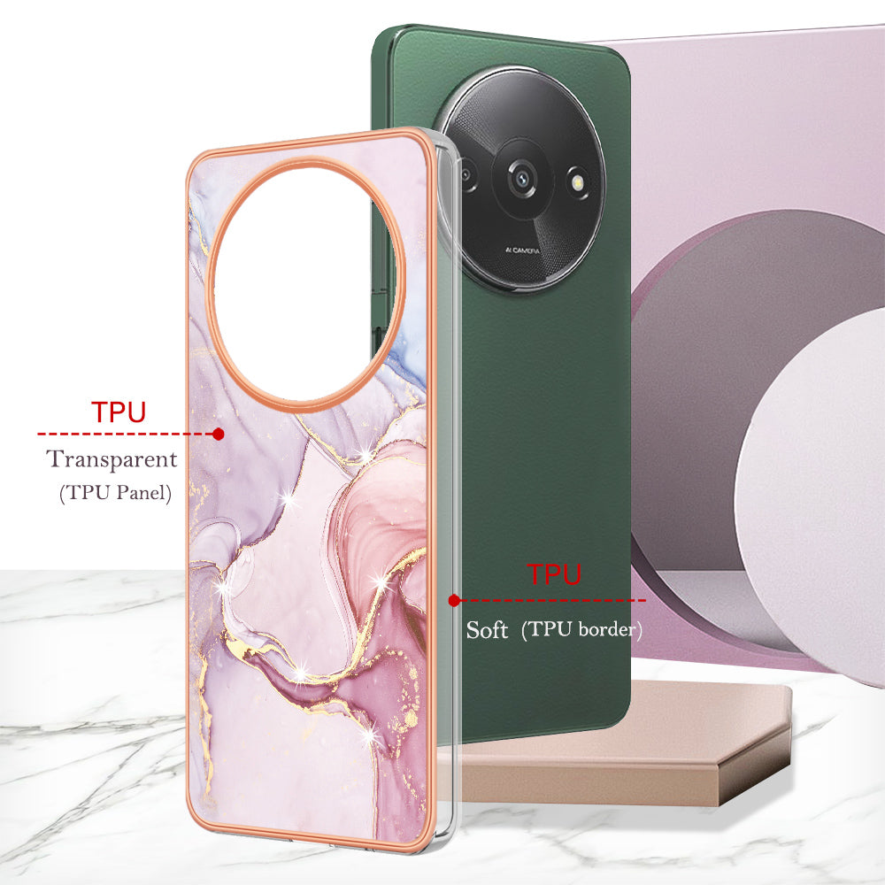 YB IMD Series-2 For Xiaomi Redmi A3 / Poco C61 4G Case Marble Pattern IMD TPU Phone Cover - Rose Gold 005