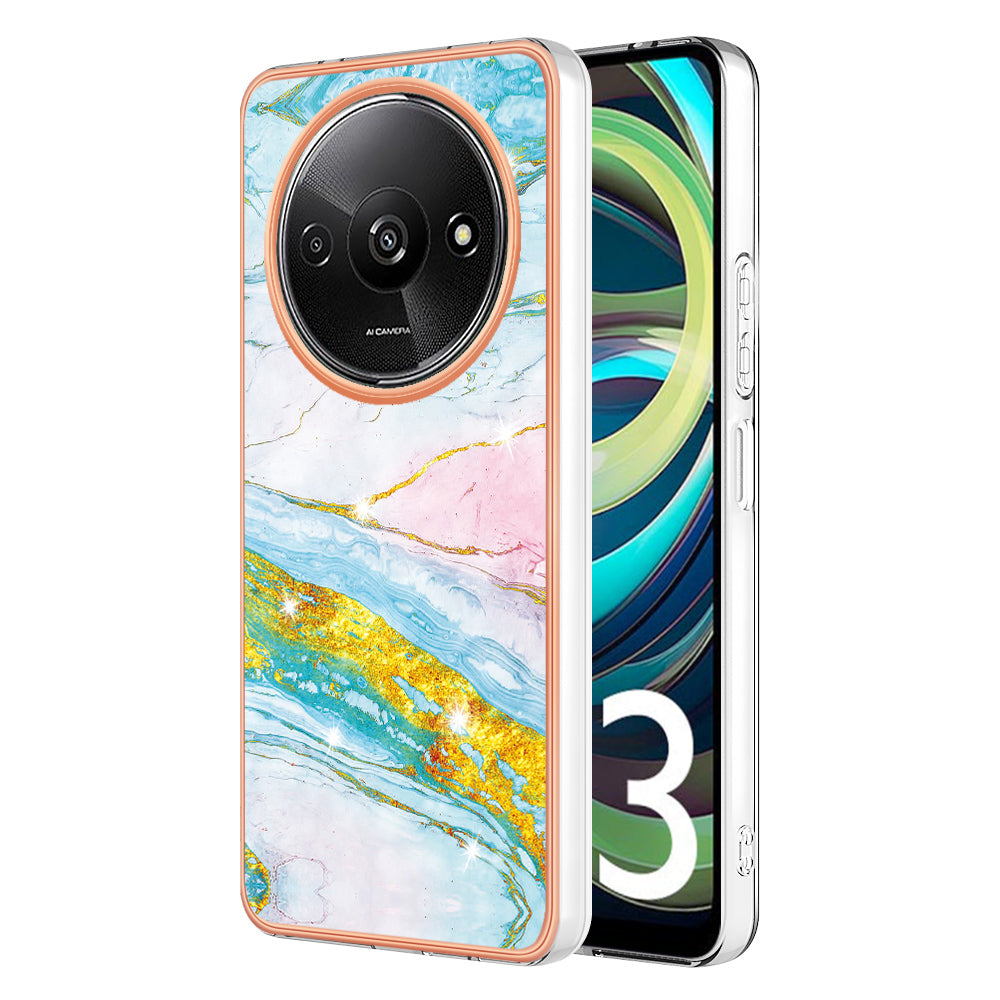 YB IMD Series-2 For Xiaomi Redmi A3 / Poco C61 4G Case Marble Pattern IMD TPU Phone Cover - Green 004