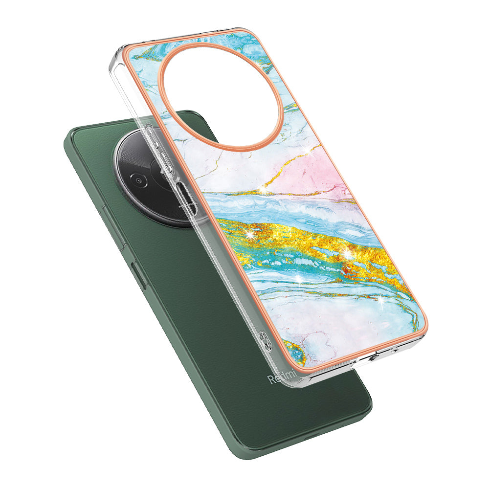 YB IMD Series-2 For Xiaomi Redmi A3 / Poco C61 4G Case Marble Pattern IMD TPU Phone Cover - Green 004