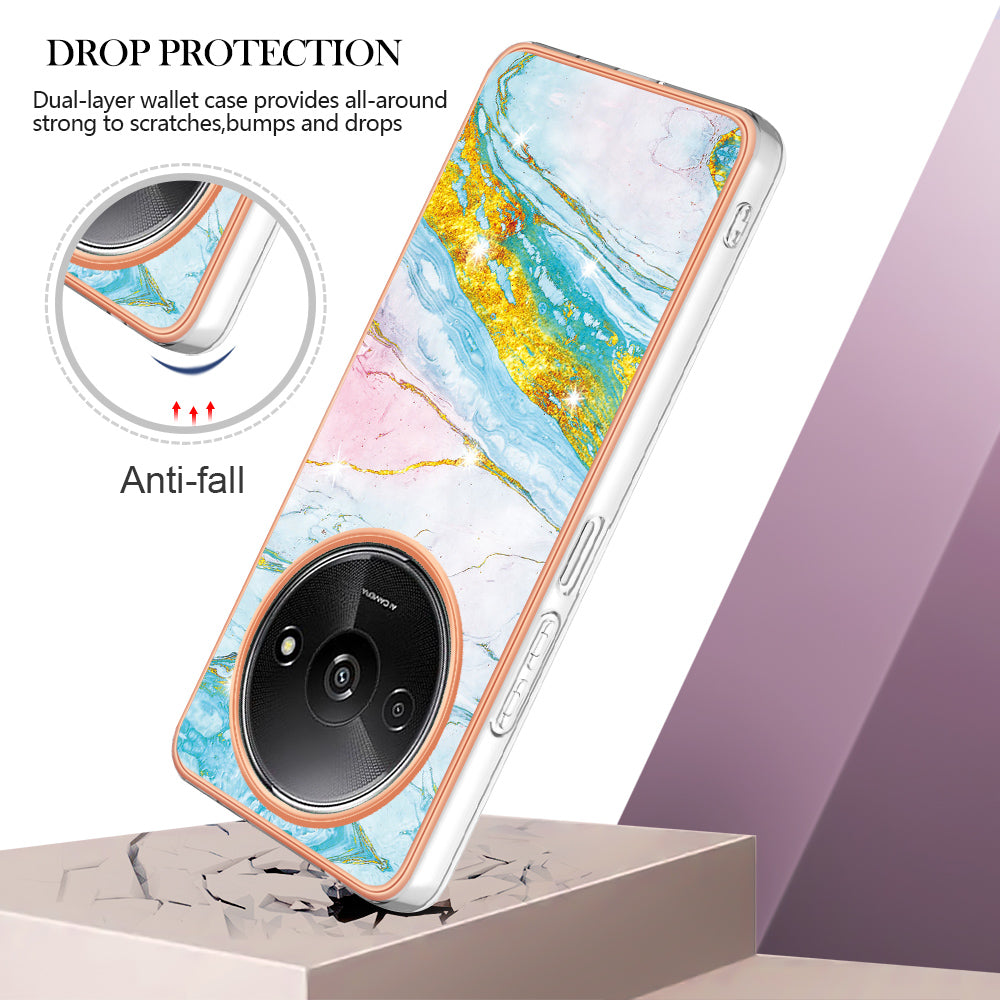 YB IMD Series-2 For Xiaomi Redmi A3 / Poco C61 4G Case Marble Pattern IMD TPU Phone Cover - Green 004