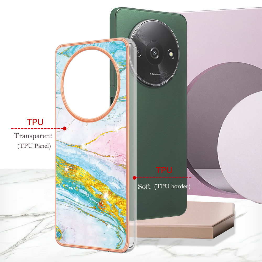 YB IMD Series-2 For Xiaomi Redmi A3 / Poco C61 4G Case Marble Pattern IMD TPU Phone Cover - Green 004