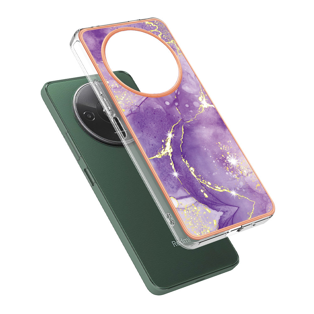 YB IMD Series-2 For Xiaomi Redmi A3 / Poco C61 4G Case Marble Pattern IMD TPU Phone Cover - Purple 002