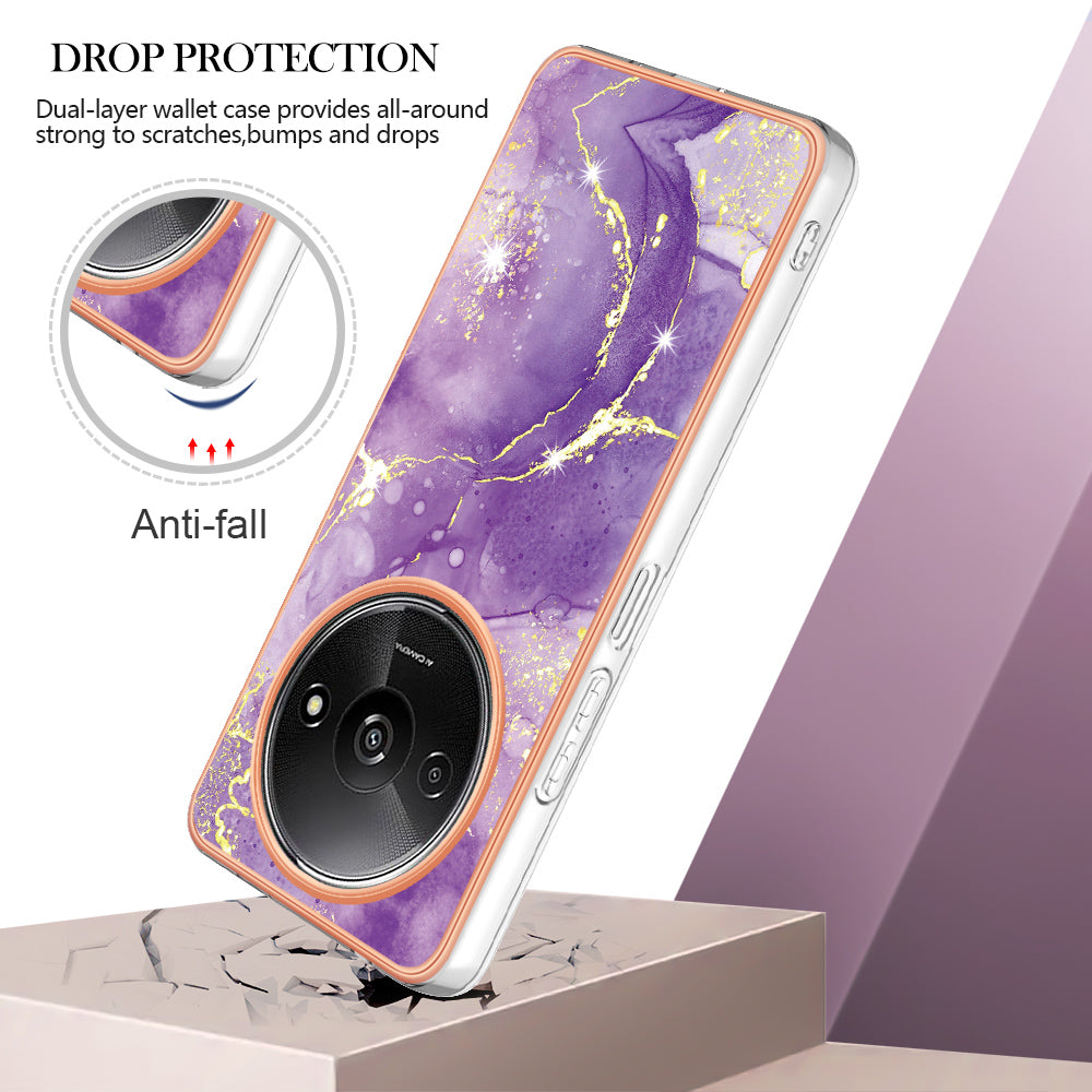 YB IMD Series-2 For Xiaomi Redmi A3 / Poco C61 4G Case Marble Pattern IMD TPU Phone Cover - Purple 002