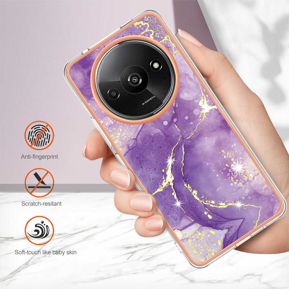 YB IMD Series-2 For Xiaomi Redmi A3 / Poco C61 4G Case Marble Pattern IMD TPU Phone Cover - Purple 002