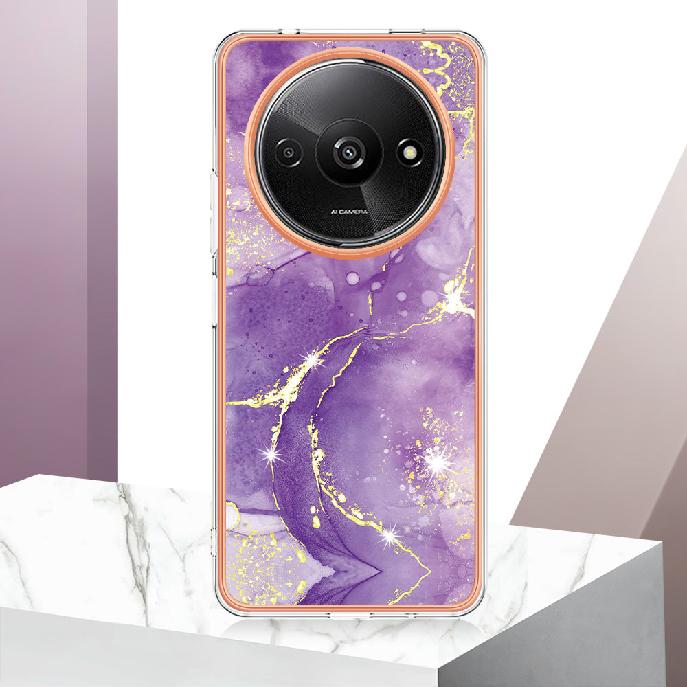 YB IMD Series-2 For Xiaomi Redmi A3 / Poco C61 4G Case Marble Pattern IMD TPU Phone Cover - Purple 002