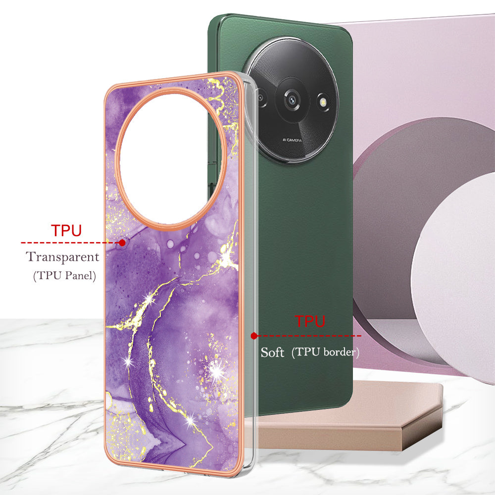 YB IMD Series-2 For Xiaomi Redmi A3 / Poco C61 4G Case Marble Pattern IMD TPU Phone Cover - Purple 002