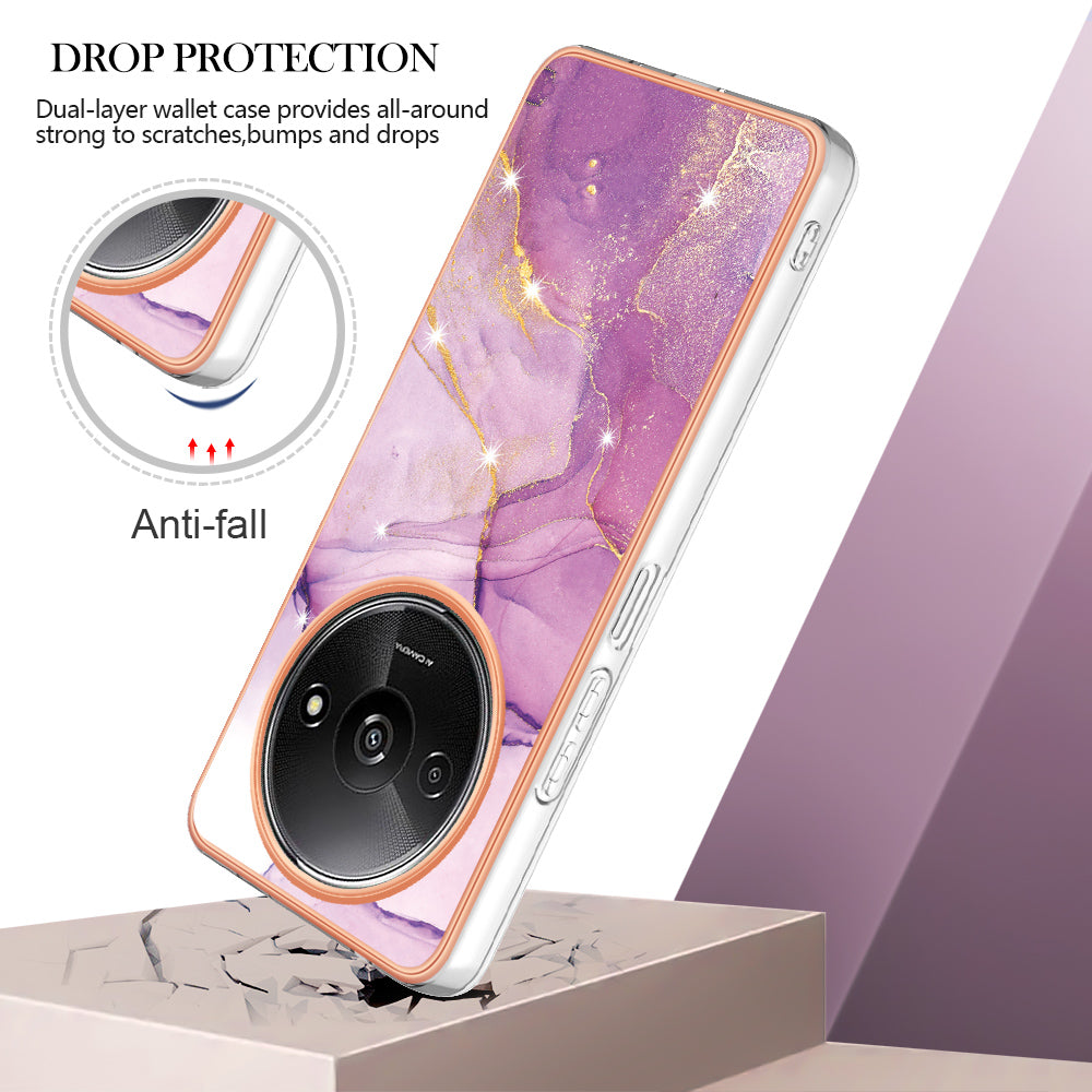 YB IMD Series-2 For Xiaomi Redmi A3 / Poco C61 4G Case Marble Pattern IMD TPU Phone Cover - Purple 001