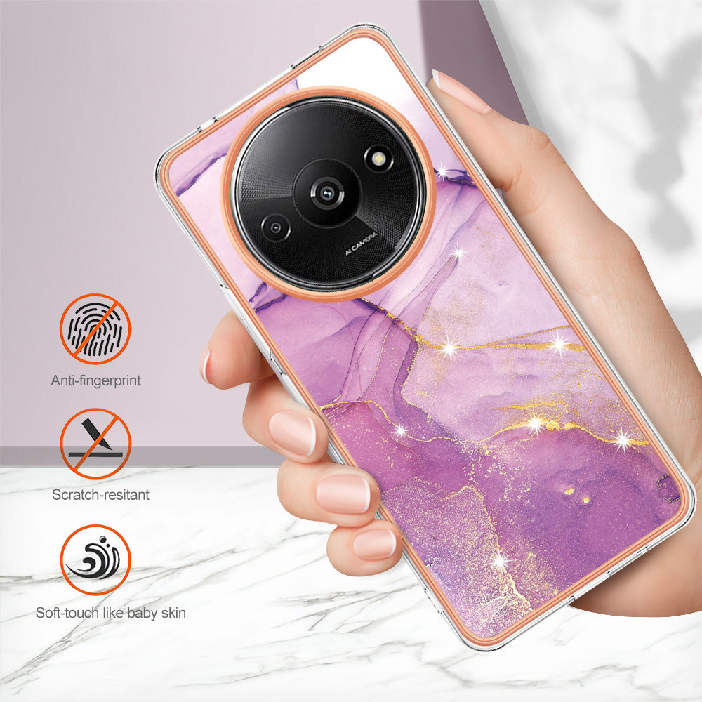 YB IMD Series-2 For Xiaomi Redmi A3 / Poco C61 4G Case Marble Pattern IMD TPU Phone Cover - Purple 001