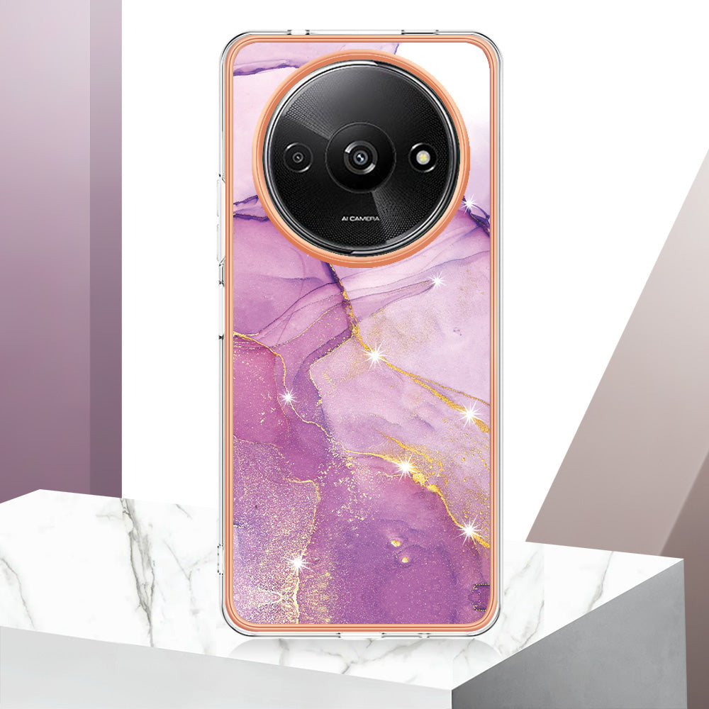 YB IMD Series-2 For Xiaomi Redmi A3 / Poco C61 4G Case Marble Pattern IMD TPU Phone Cover - Purple 001