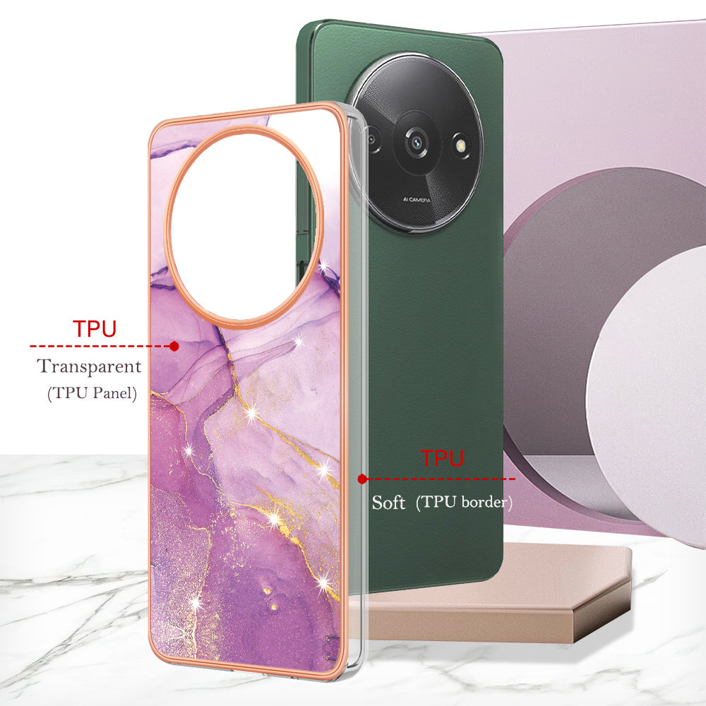 YB IMD Series-2 For Xiaomi Redmi A3 / Poco C61 4G Case Marble Pattern IMD TPU Phone Cover - Purple 001