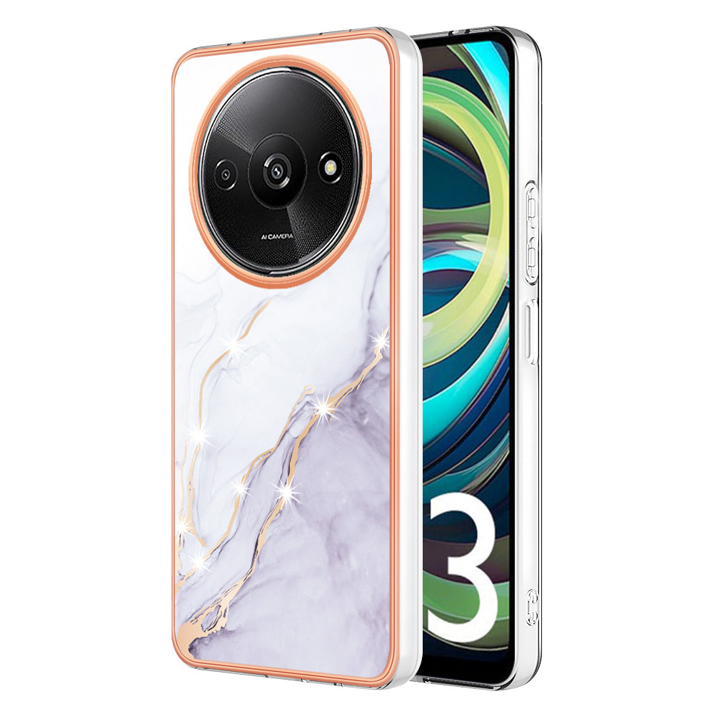 YB IMD Series-2 For Xiaomi Redmi A3 / Poco C61 4G Case Marble Pattern IMD TPU Phone Cover - White 006