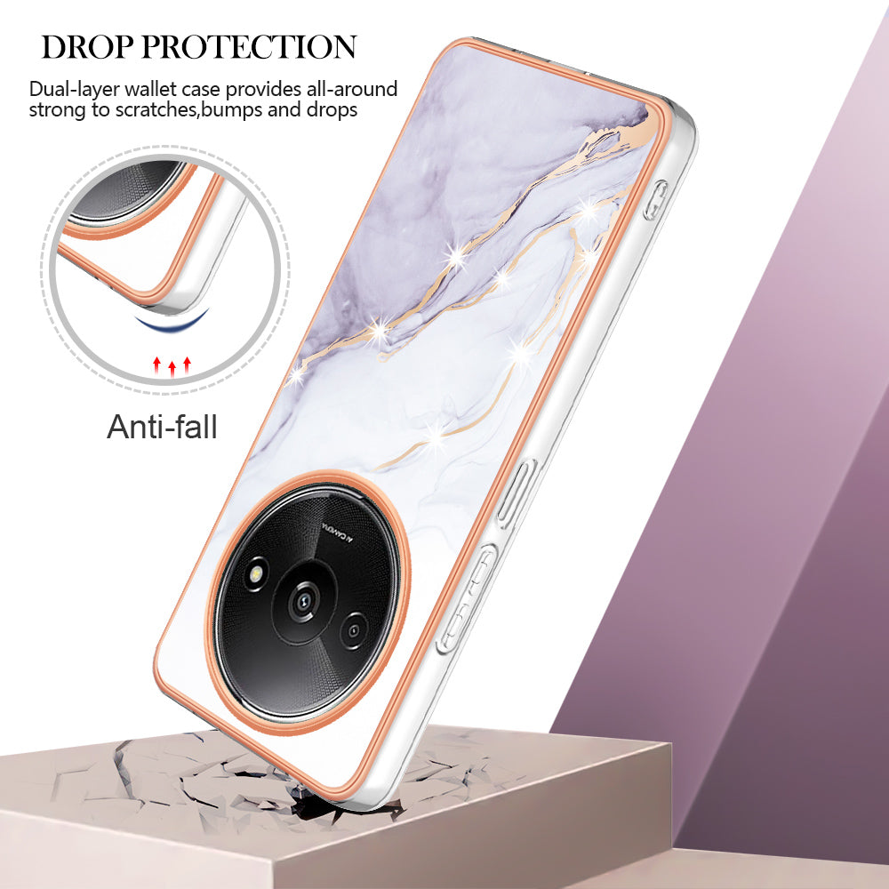 YB IMD Series-2 For Xiaomi Redmi A3 / Poco C61 4G Case Marble Pattern IMD TPU Phone Cover - White 006