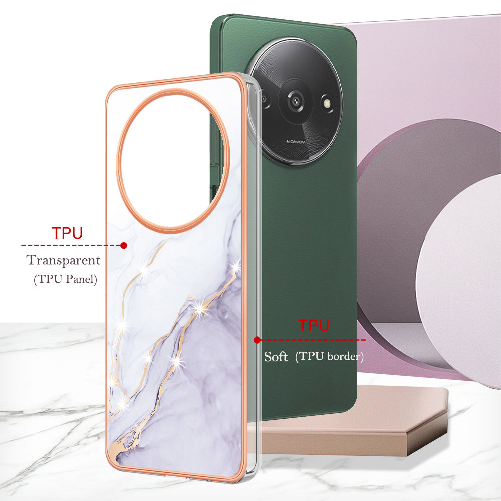 YB IMD Series-2 For Xiaomi Redmi A3 / Poco C61 4G Case Marble Pattern IMD TPU Phone Cover - White 006