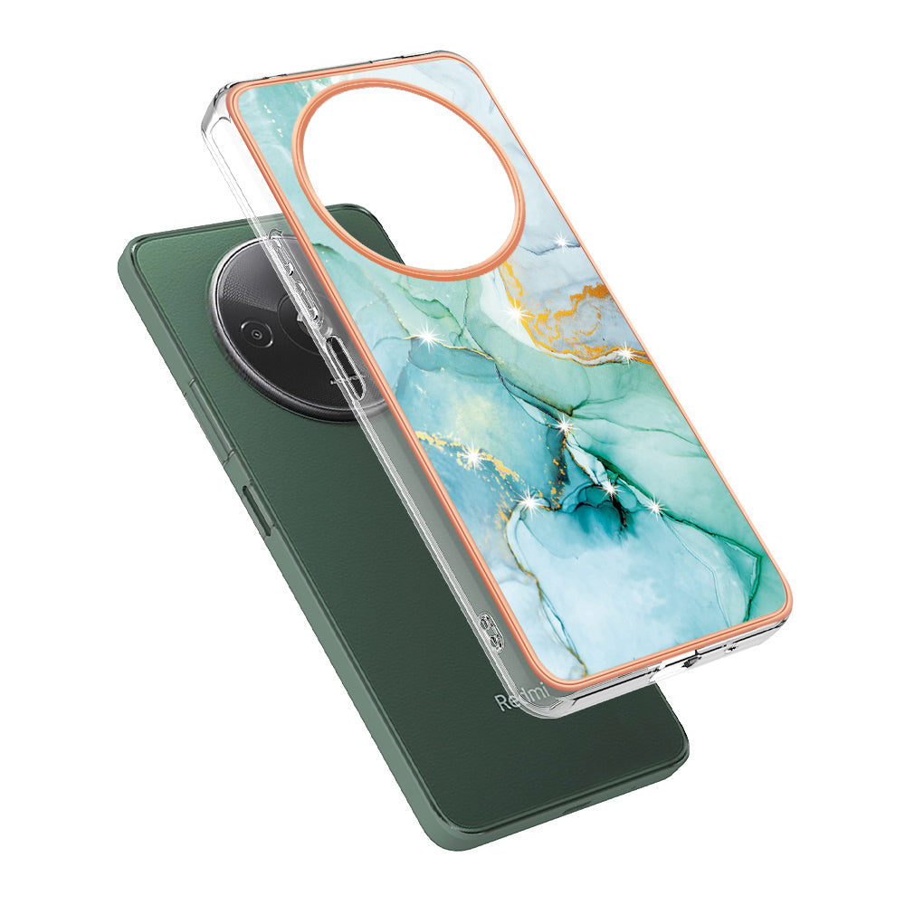 YB IMD Series-2 For Xiaomi Redmi A3 / Poco C61 4G Case Marble Pattern IMD TPU Phone Cover - Green 003