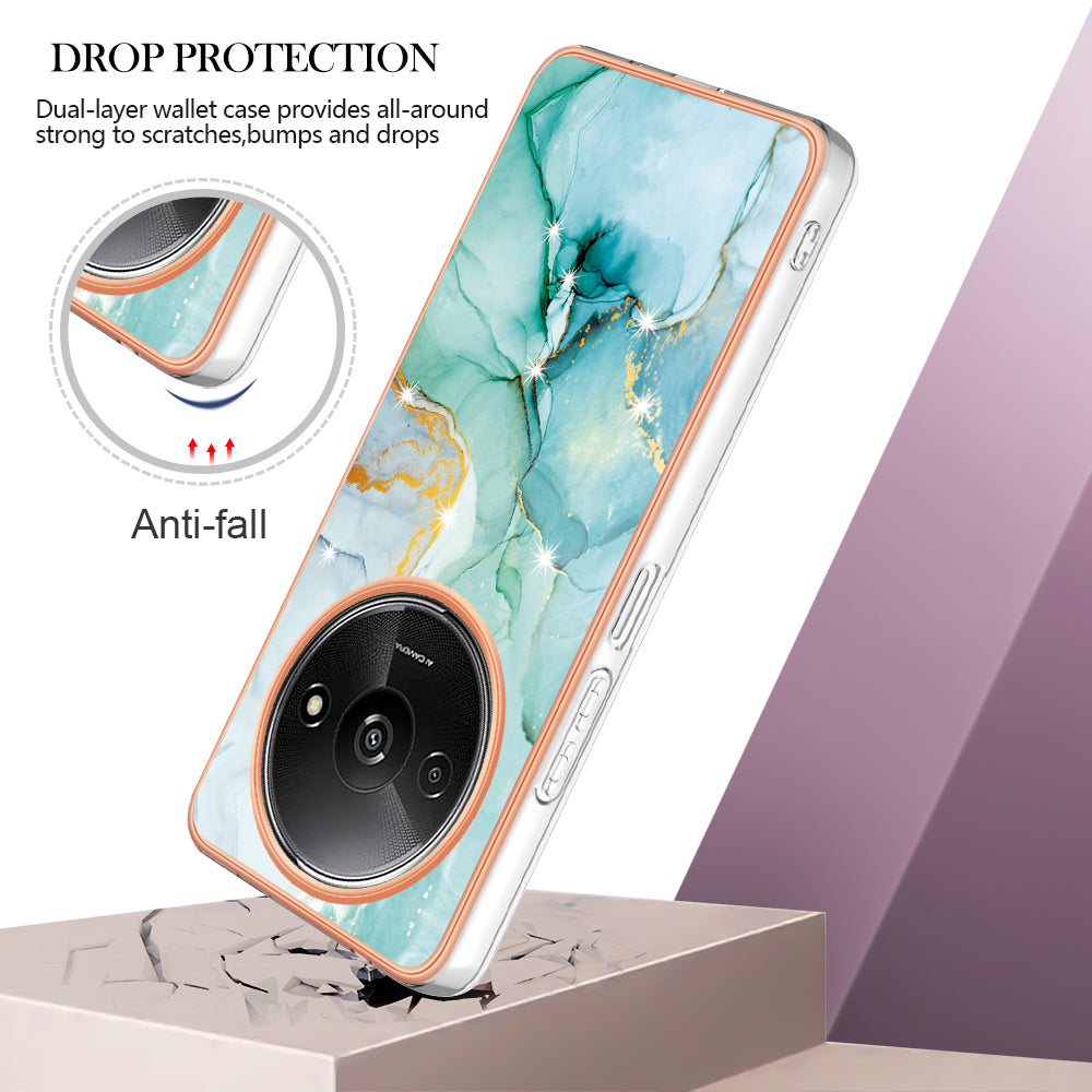 YB IMD Series-2 For Xiaomi Redmi A3 / Poco C61 4G Case Marble Pattern IMD TPU Phone Cover - Green 003