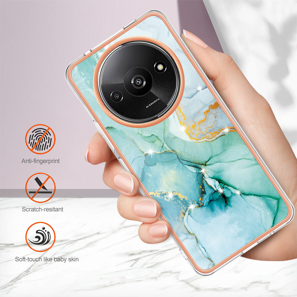 YB IMD Series-2 For Xiaomi Redmi A3 / Poco C61 4G Case Marble Pattern IMD TPU Phone Cover - Green 003