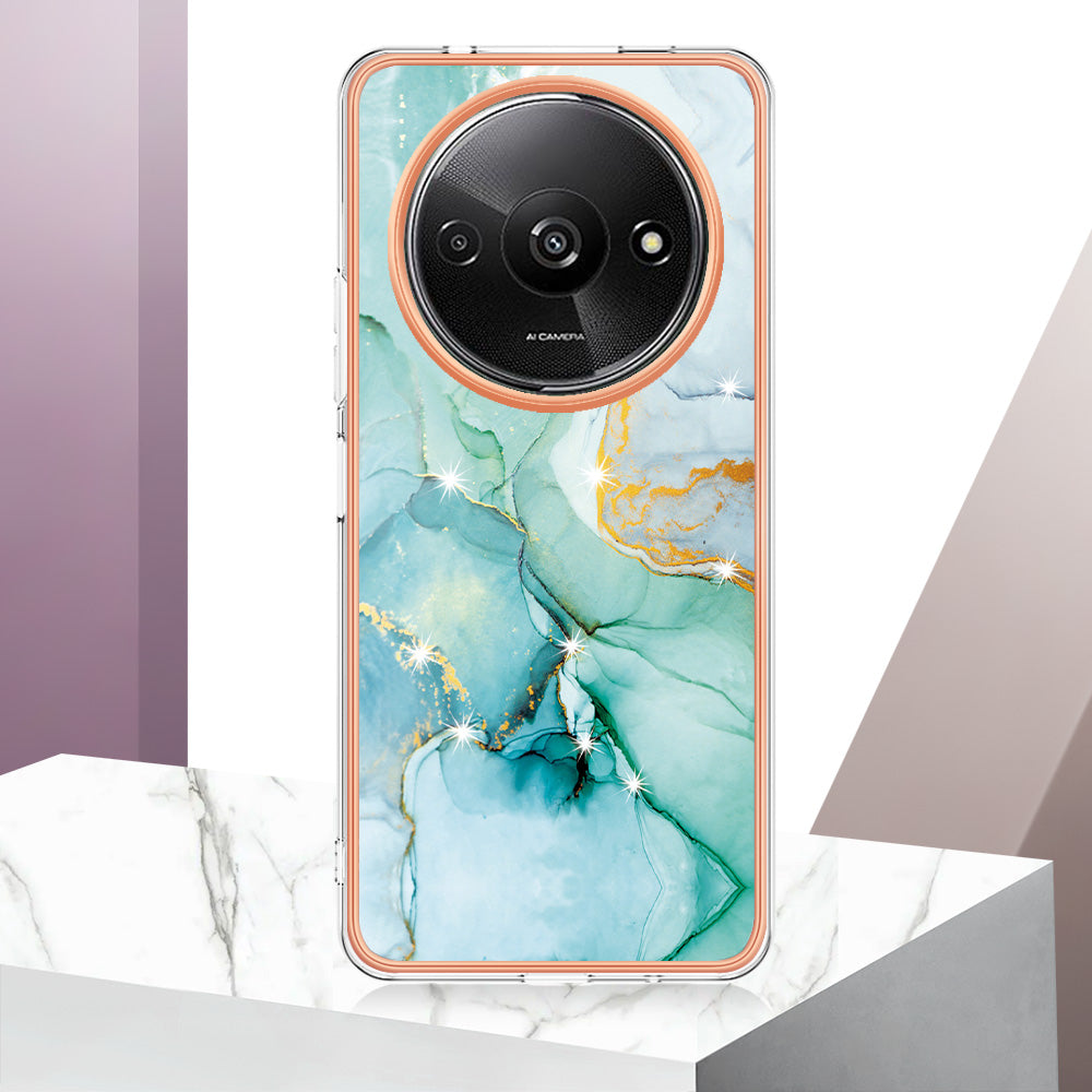 YB IMD Series-2 For Xiaomi Redmi A3 / Poco C61 4G Case Marble Pattern IMD TPU Phone Cover - Green 003