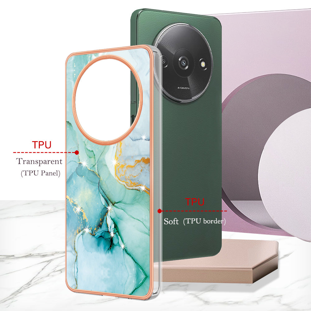 YB IMD Series-2 For Xiaomi Redmi A3 / Poco C61 4G Case Marble Pattern IMD TPU Phone Cover - Green 003