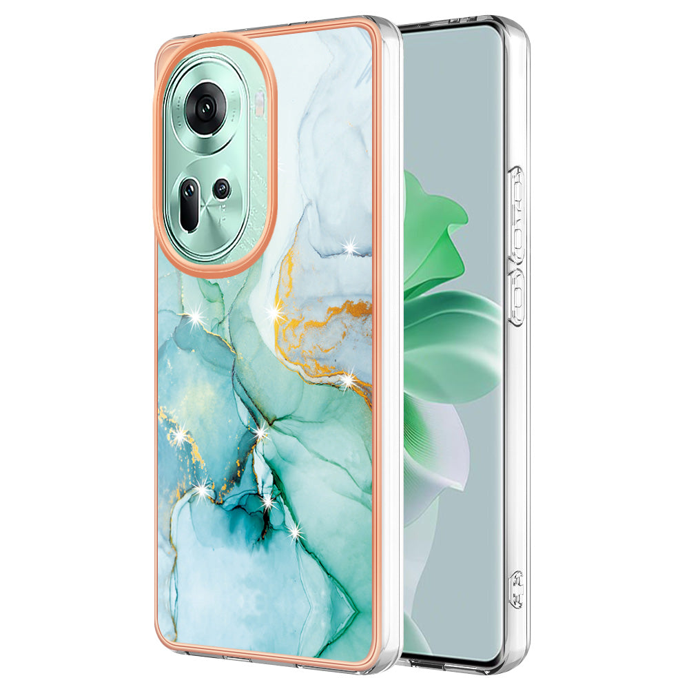 YB IMD Series-2 For Oppo Reno11 5G (Global) Case Marble Pattern Slim IMD TPU Phone Shell - Green 003