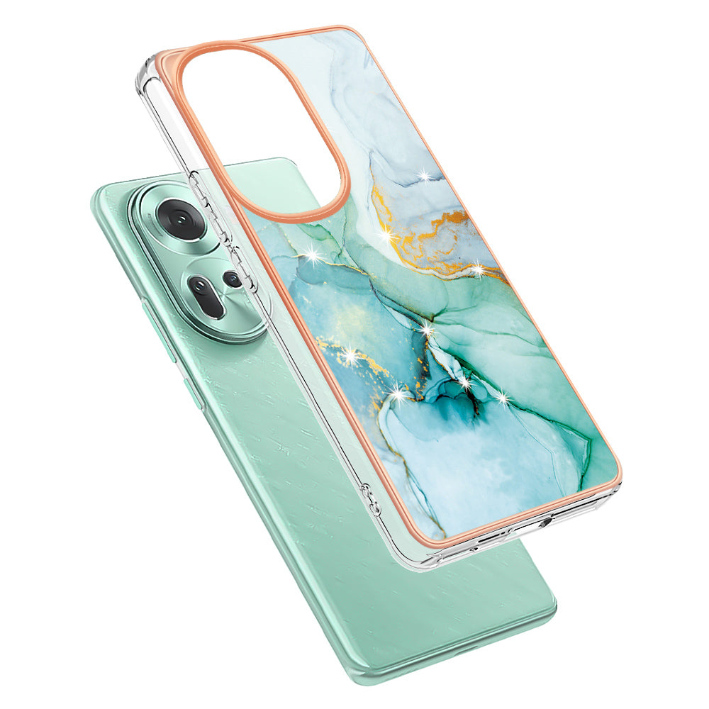 YB IMD Series-2 For Oppo Reno11 5G (Global) Case Marble Pattern Slim IMD TPU Phone Shell - Green 003