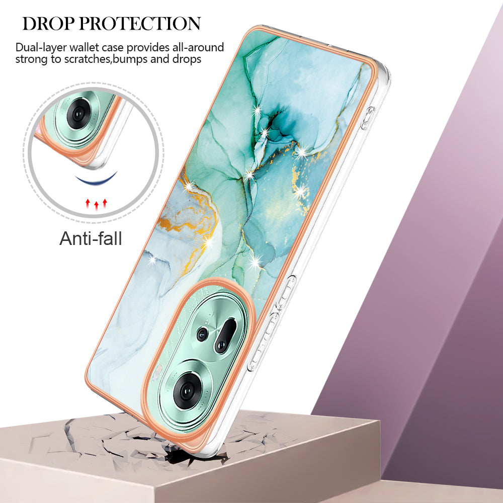 YB IMD Series-2 For Oppo Reno11 5G (Global) Case Marble Pattern Slim IMD TPU Phone Shell - Green 003