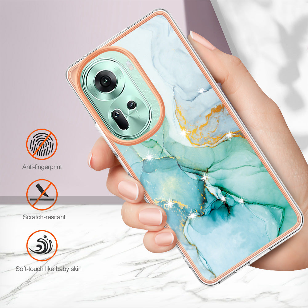 YB IMD Series-2 For Oppo Reno11 5G (Global) Case Marble Pattern Slim IMD TPU Phone Shell - Green 003